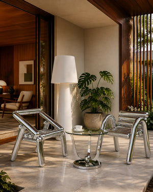 Tubular Stainless Steel Slat Stool Armchair