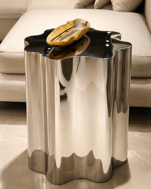 Italian Irregular Stainless Steel Hand-Crafted Art Side Table