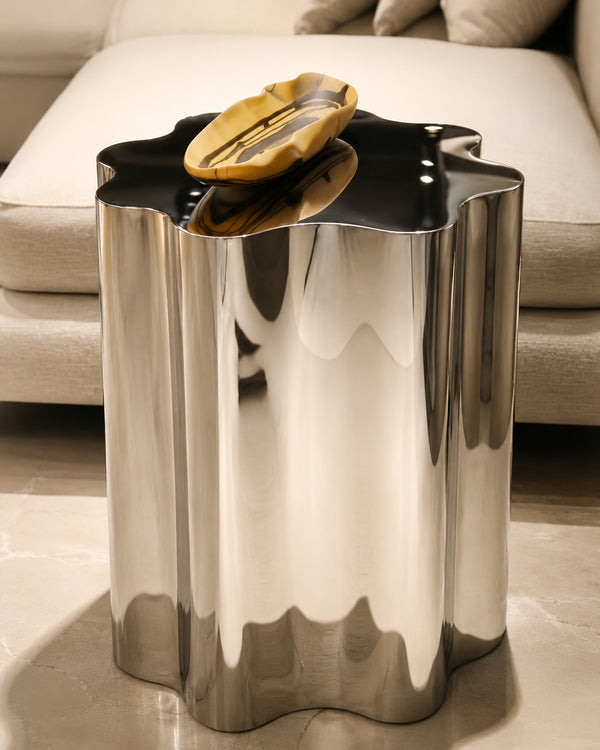Italian Irregular Stainless Steel Hand-Crafted Art Side Table