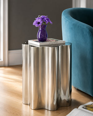 Italian Irregular Stainless Steel Hand-Crafted Art Side Table