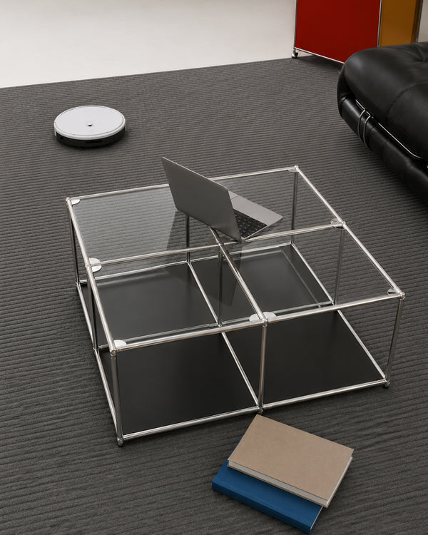 Modular Glass Stainless Steel Cube Coffee Table