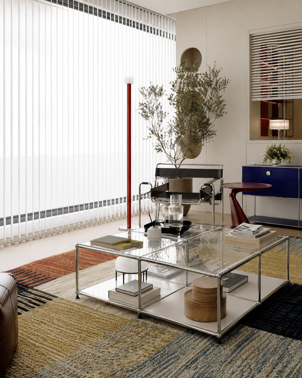 Modular Glass Stainless Steel Cube Coffee Table