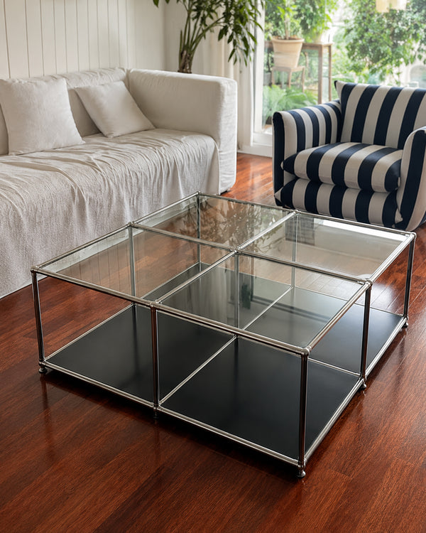 Modular Glass Stainless Steel Cube Coffee Table