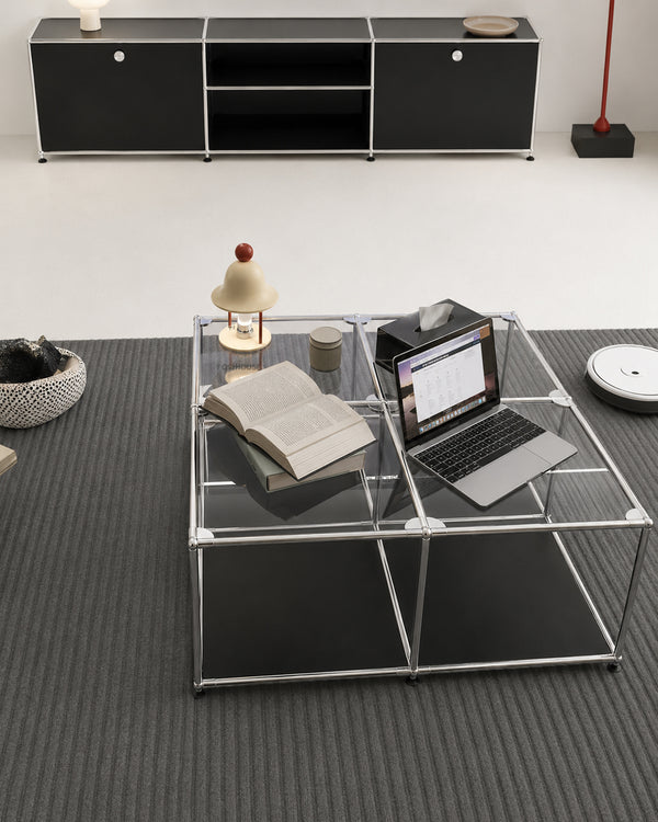 Modular Glass Stainless Steel Cube Coffee Table