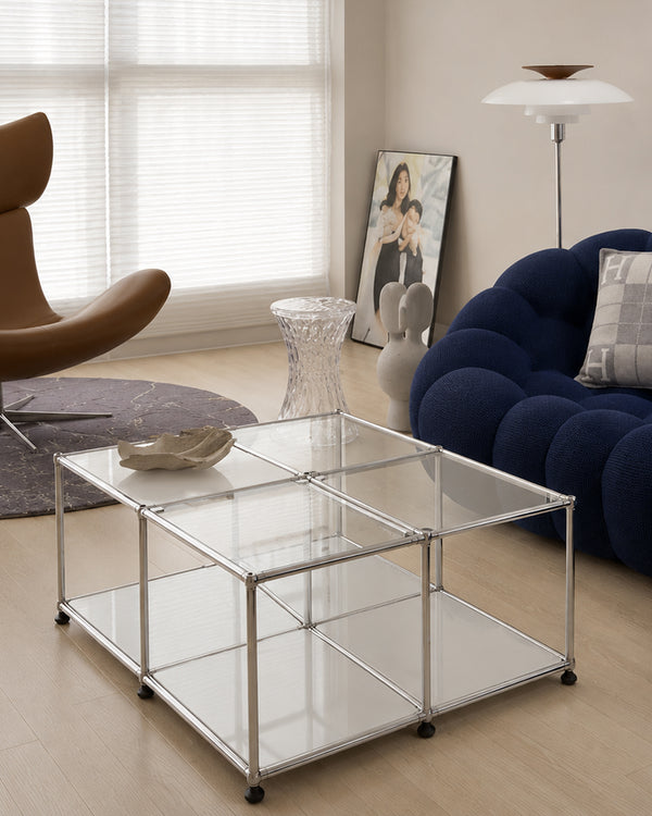 Modular Glass Stainless Steel Cube Coffee Table