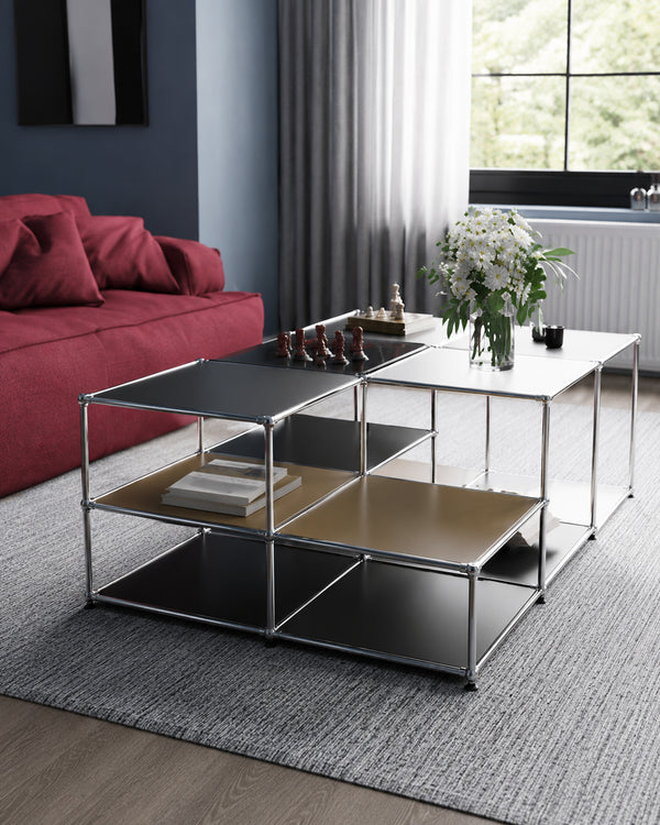 Modular Glass Stainless Steel Cube Coffee Table