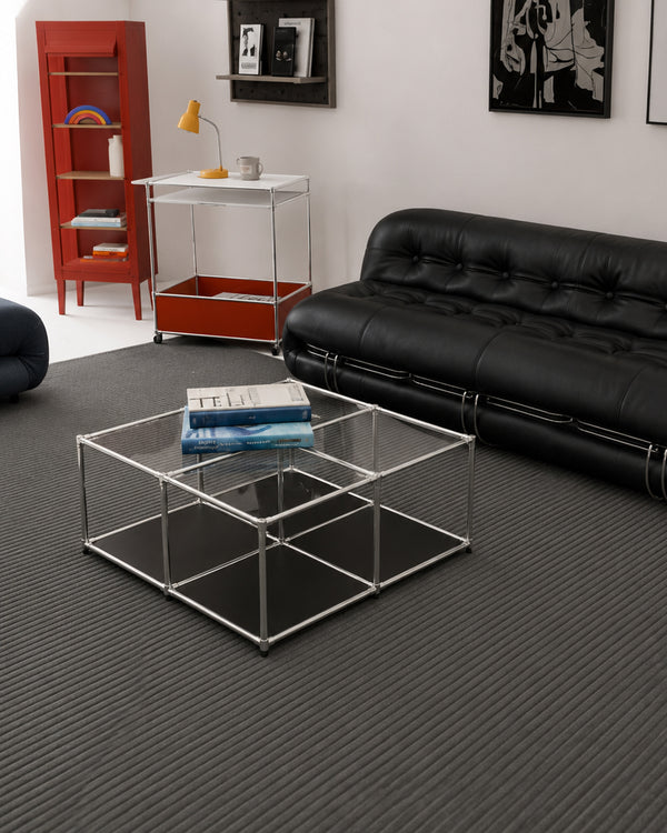 Modular Glass Stainless Steel Cube Coffee Table