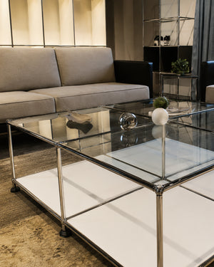 Modular Glass Stainless Steel Cube Coffee Table
