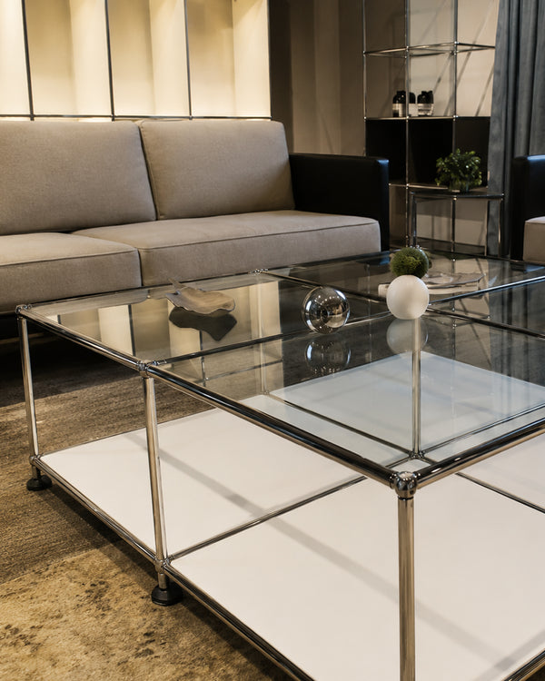 Modular Glass Stainless Steel Cube Coffee Table