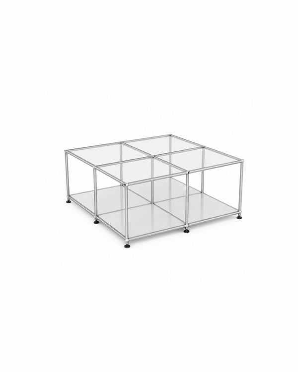 Modular Glass Stainless Steel Cube Coffee Table