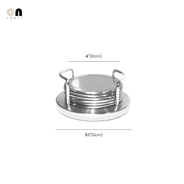 Stainless Steel 6-Piece Coaster Set with Holder