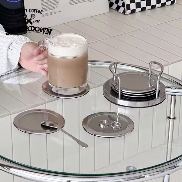 Stainless Steel 6-Piece Coaster Set with Holder