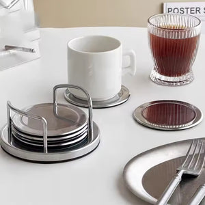 Stainless Steel 6-Piece Coaster Set with Holder