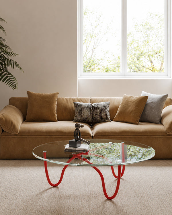 Ferro & Co. Sculptural Pipe Frame Glass Coffee Table