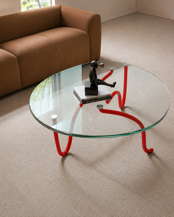 Ferro & Co. Sculptural Pipe Frame Glass Coffee Table