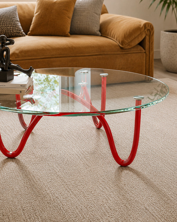 Ferro & Co. Sculptural Pipe Frame Glass Coffee Table