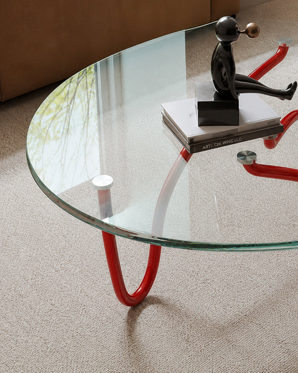 Ferro & Co. Sculptural Pipe Frame Glass Coffee Table