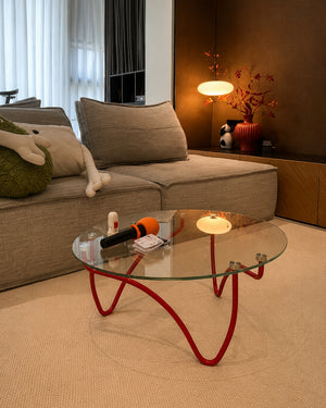 Ferro & Co. Sculptural Pipe Frame Glass Coffee Table
