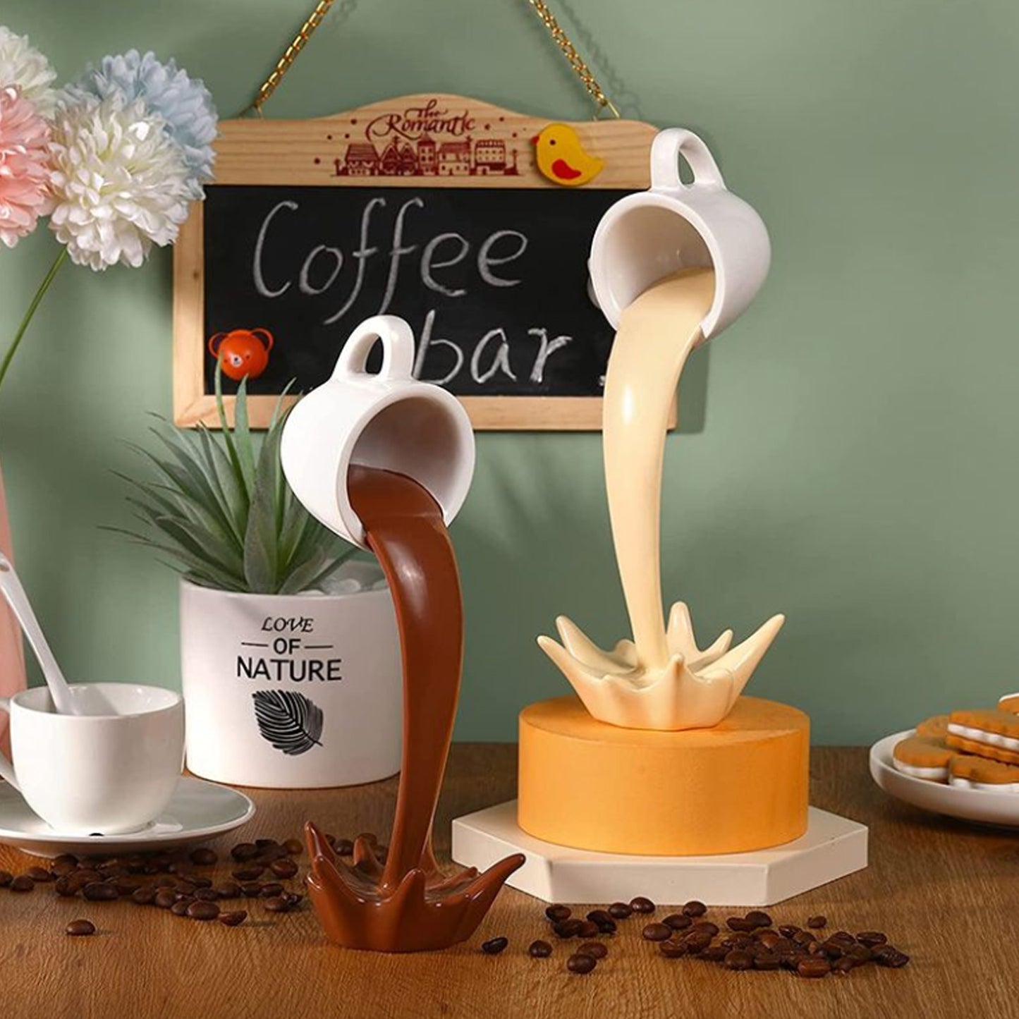 Original Floating Spilling Coffee Cup Sculpture