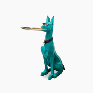 XL Dobermann Dog with Plate Statue