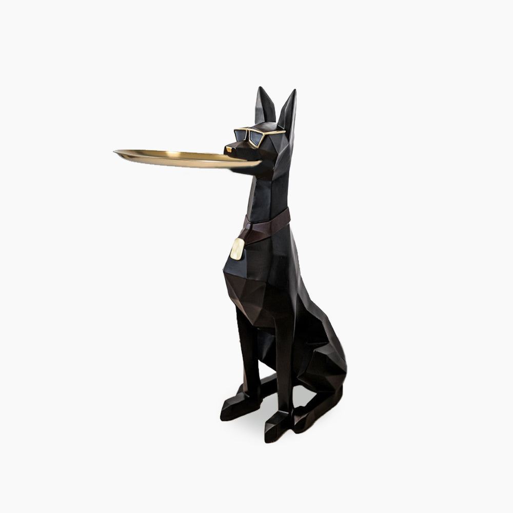XL Dobermann Dog with Plate Statue