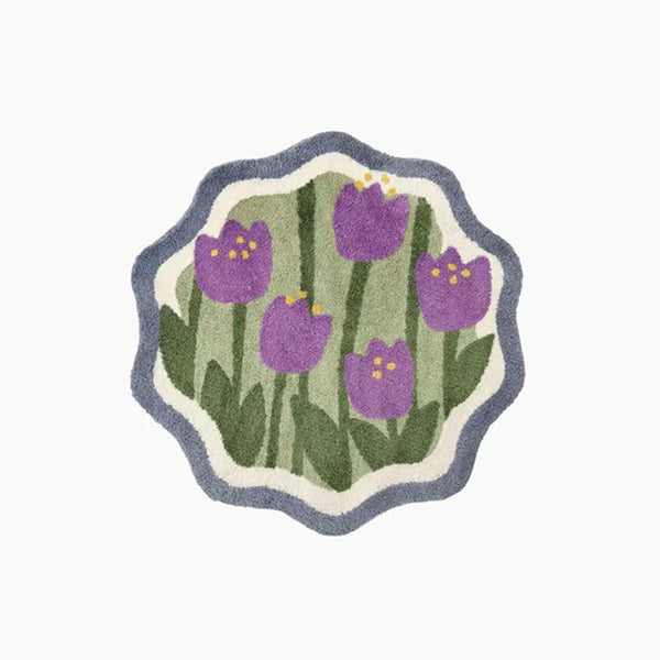 Floral Fluffy Hand-Crafted Round Rug