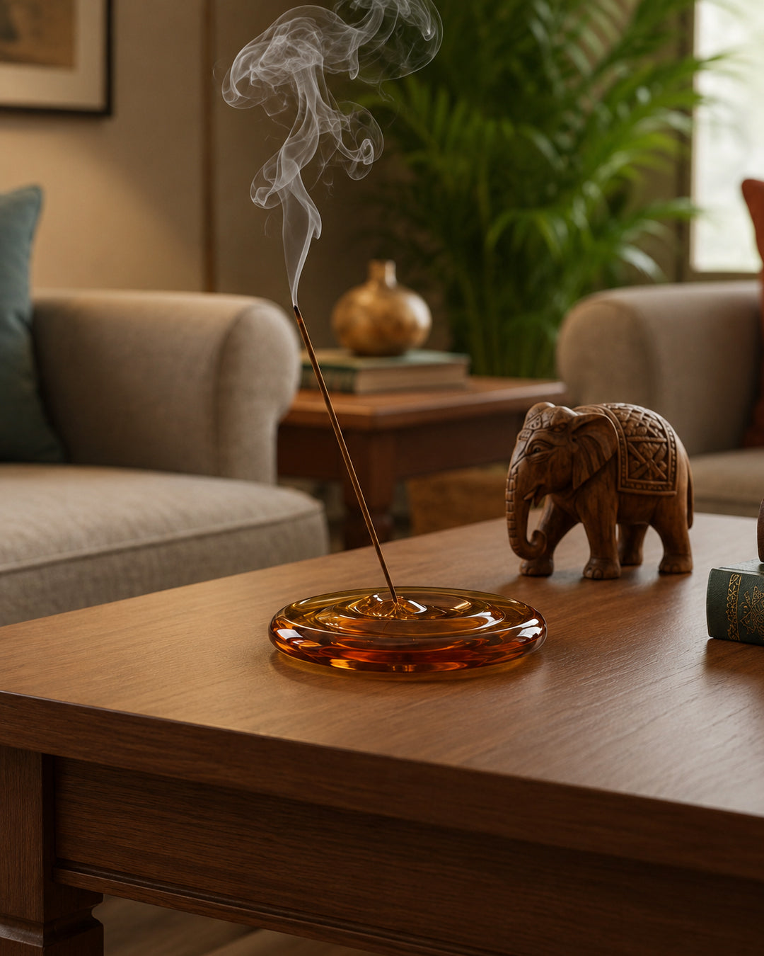 Amber Glass Incense Holder