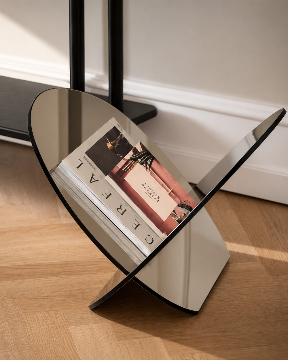 Studio Lima Stainless Steel Oval Floor Magazine Rack