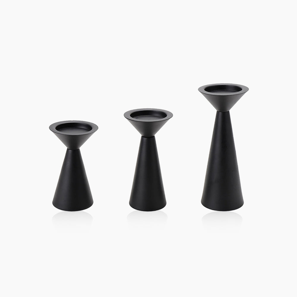 European Style Black Matte Metal Candle Stand Set