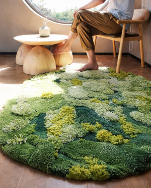 Three-Dimensional Green Moss Large Hand-Crafted Rug