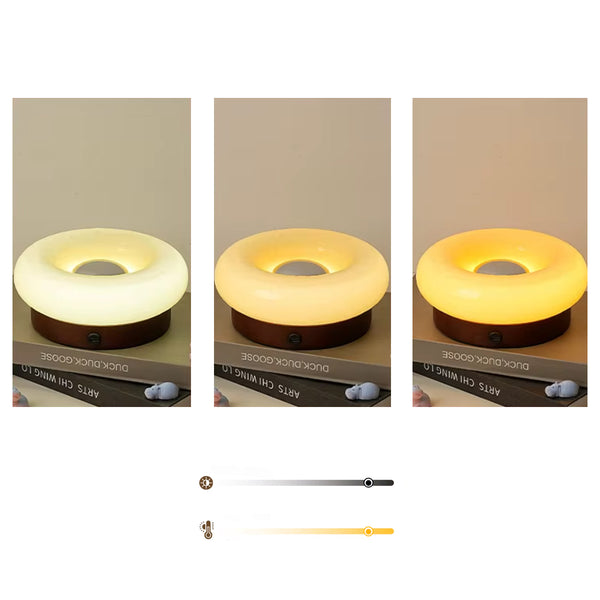 Solid Wood Base Ambient Donut Touch Table Lamp