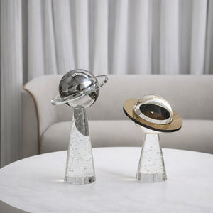 スタンド付き手作りのソリッドクリスタル土星惑星彫刻