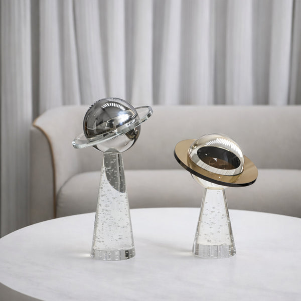 スタンド付き手作りのソリッドクリスタル土星惑星彫刻