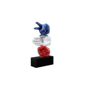 Rock Paper Scissor Designer Hand-Crafted Sculpture with Weighted Stand