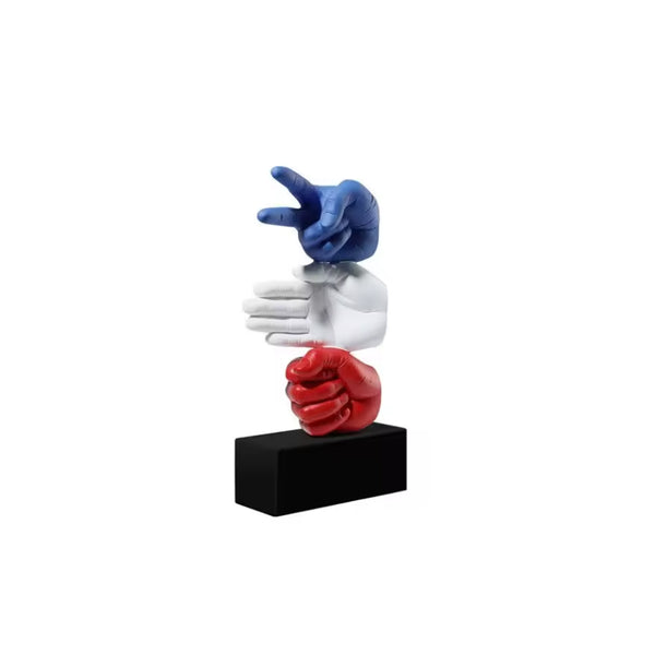 Rock Paper Scissor Designer Hand-Crafted Sculpture with Weighted Stand