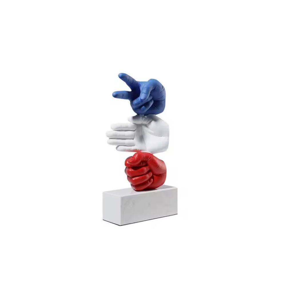 Rock Paper Scissor Designer Hand-Crafted Sculpture with Weighted Stand