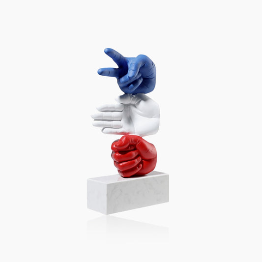 Rock Paper Scissor Designer Hand-Crafted Sculpture with Weighted Stand