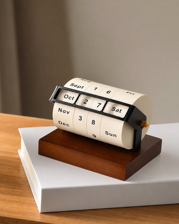 CMYD Rotating Wheel Retro Wooden Calendar