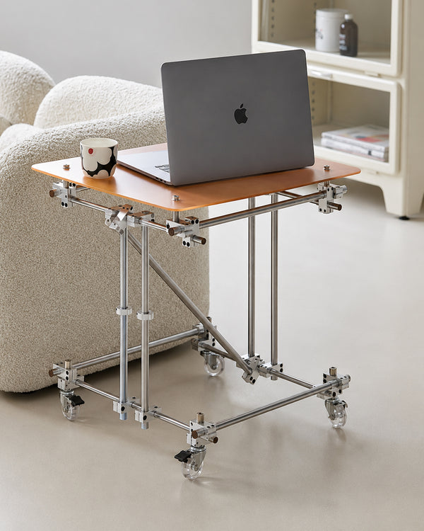 de homê Acrylic Top Industrial Stainless Steel Pipe Frame Side Table
