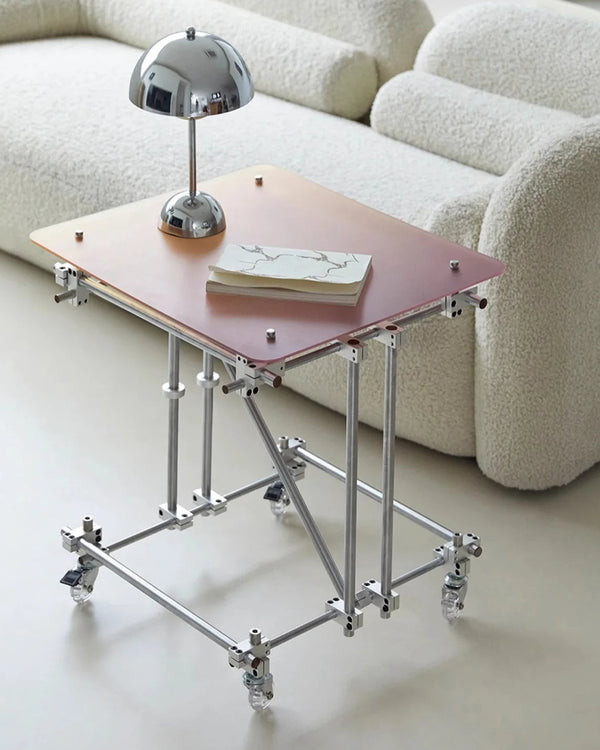 de homê Acrylic Top Industrial Stainless Steel Pipe Frame Side Table