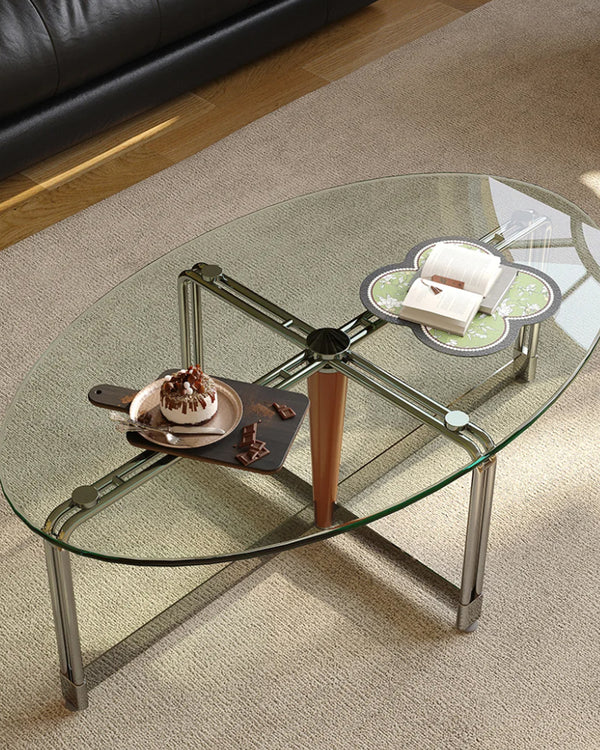 Studio Lima Oval Tempered Glass Stainless Steel Coffee Table