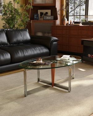 Studio Lima Oval Tempered Glass Stainless Steel Coffee Table