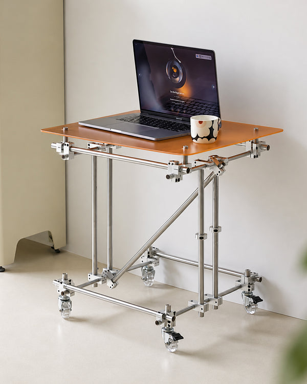 de homê Acrylic Top Industrial Stainless Steel Pipe Frame Side Table