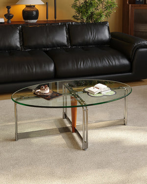 Studio Lima Oval Tempered Glass Stainless Steel Coffee Table