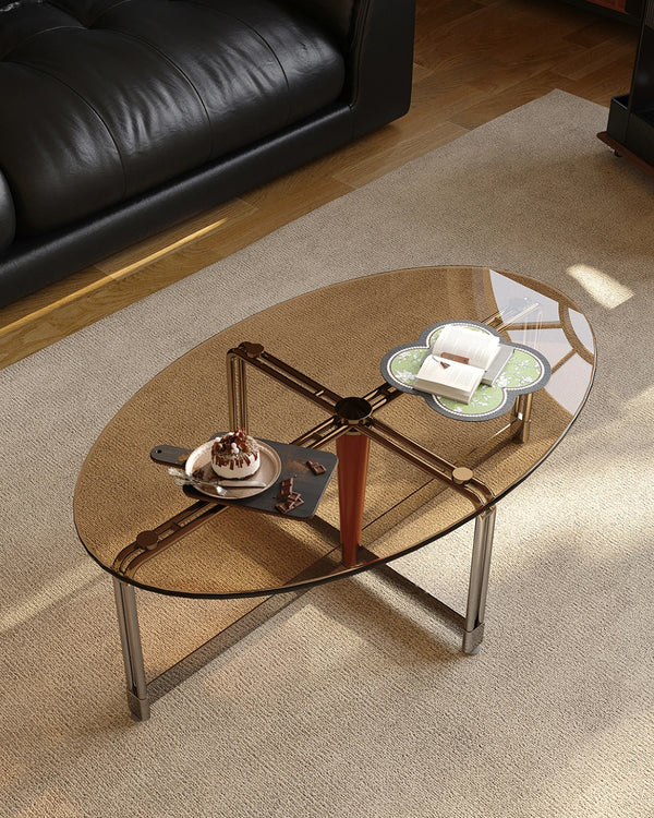 Studio Lima Oval Tempered Glass Stainless Steel Coffee Table