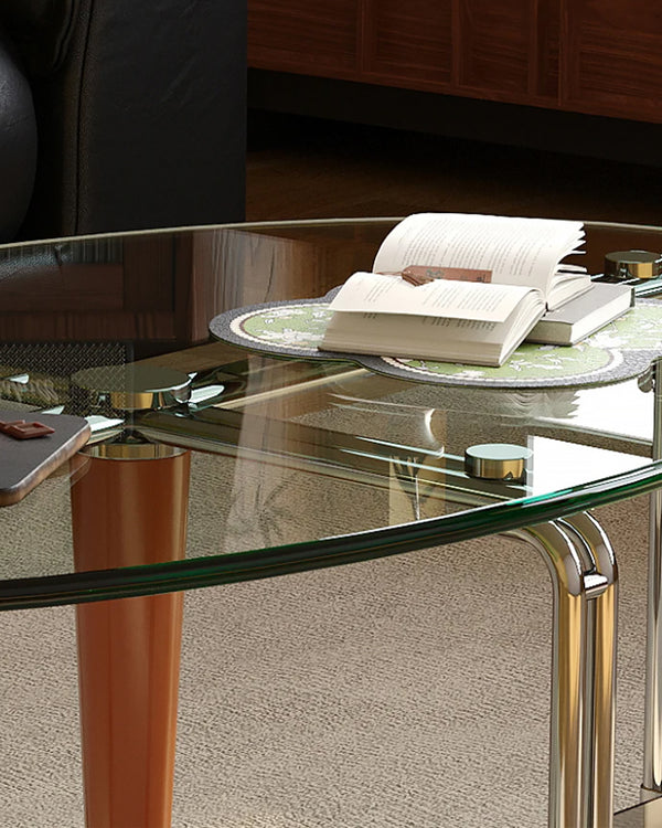 Studio Lima Oval Tempered Glass Stainless Steel Coffee Table