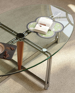Studio Lima Oval Tempered Glass Stainless Steel Coffee Table