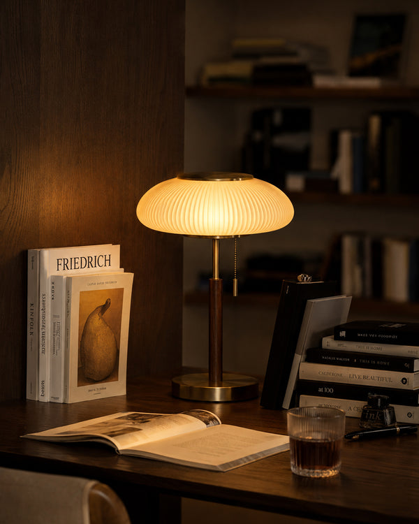 Nordic Vintage Table Lamp White Glass Desk Light for Bedroom
