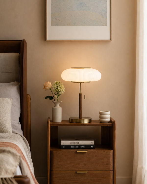 Nordic Vintage Table Lamp White Glass Desk Light for Bedroom