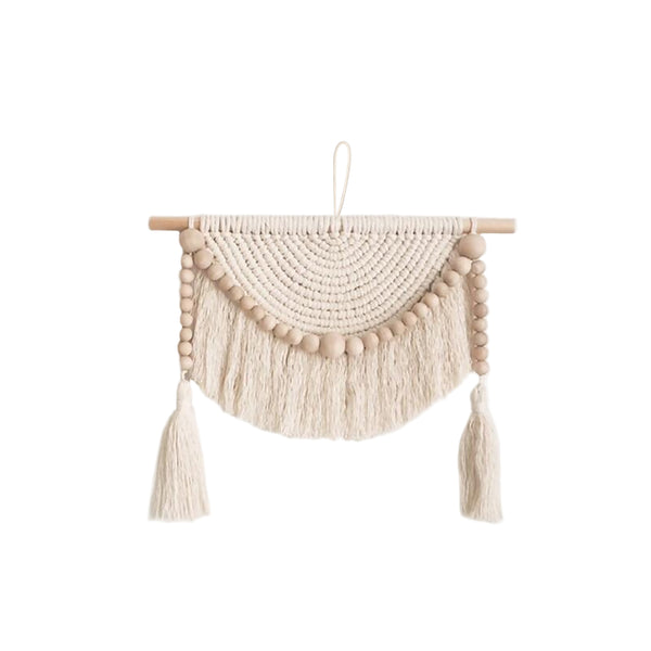 Handgewebter Wandteppich aus Baumwolle mit Makramee und Kugeldekor